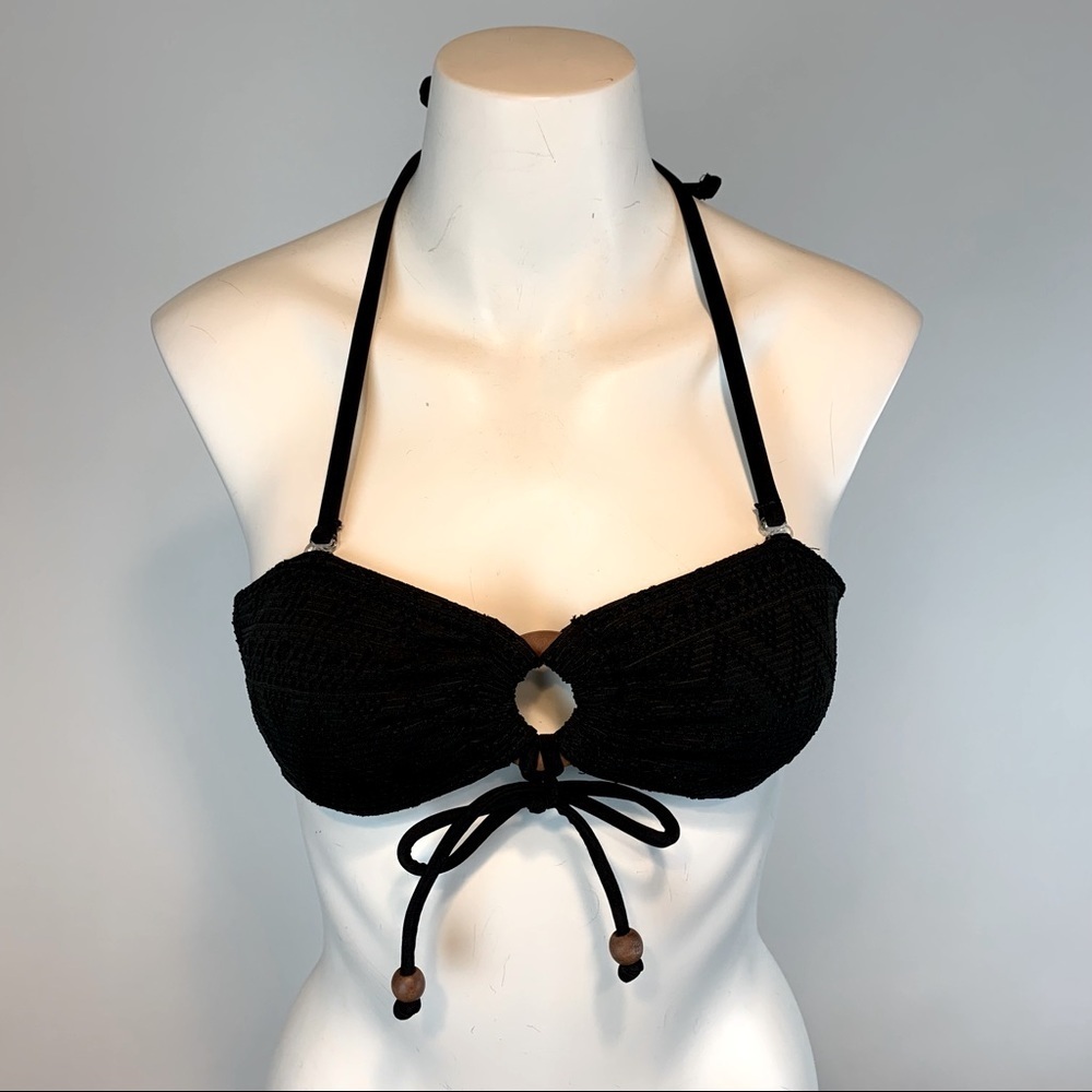 OP Black Lace Bikini Top with Wooden Front Ring and Accents- Sz (3-5) Junior